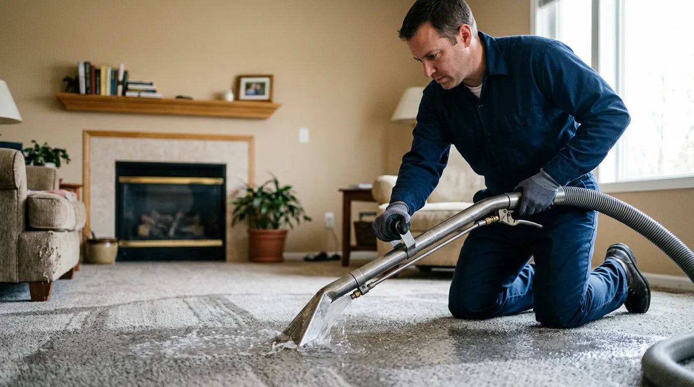 Water damage restoration technician working near Patterson, IL